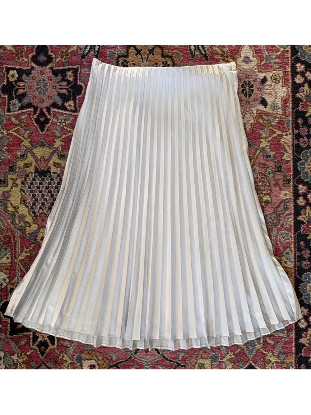 J.Crew Gwyneth Pleated Slip Skirt in Silver Satin Midi Lined Elastic Waist XL
